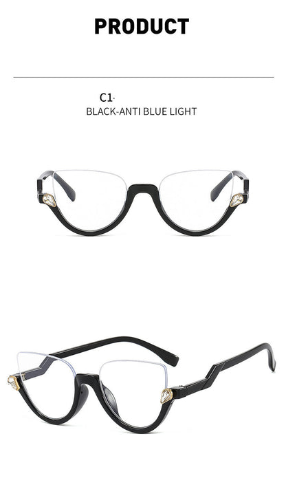 Fashionable diamond-encrusted anti-blue light glasses for women, trendy and personalized flat glasses