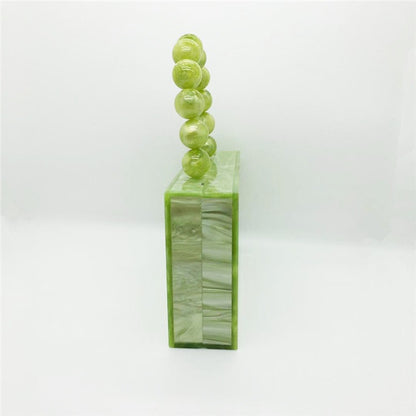 New CHIC Apple Green Acrylic Dinner Bag Beaded Handle Small Square Bag Portable Women's Dress Bag