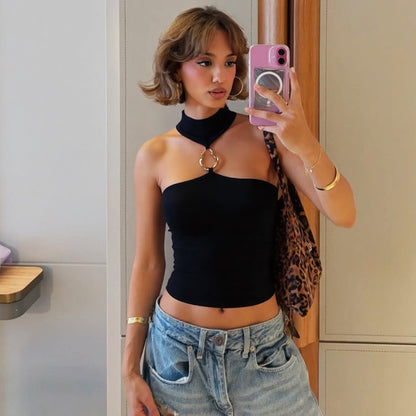 Women's Sexy Sleeveless Fitted Crop Top Halter Neck Tank Top