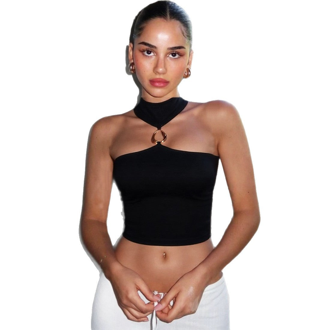 Women's Sexy Sleeveless Fitted Crop Top Halter Neck Tank Top