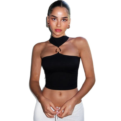 Women's Sexy Sleeveless Fitted Crop Top Halter Neck Tank Top