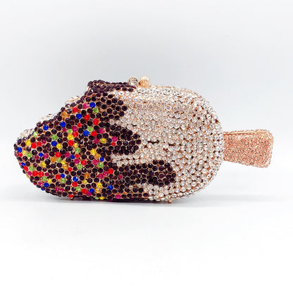 Ice Cream Shaped Diamond Evening Clutch Bag For Party Wedding Boutique Novelty Mini Kawaii Rhinestone Purses High Quality