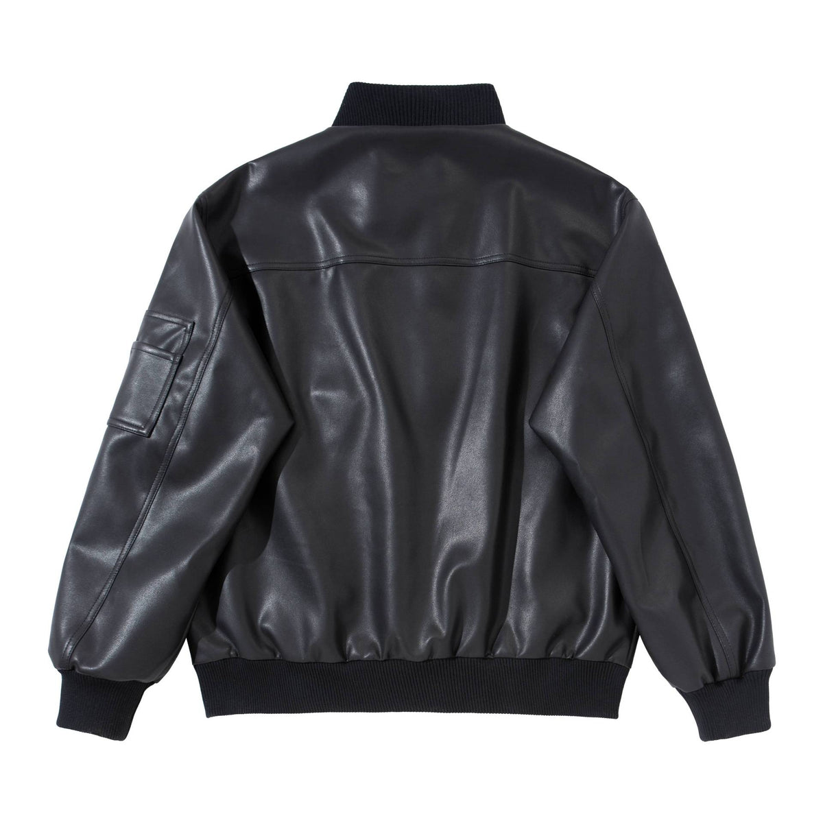 Minimalist Solid Color Loose Stand-up Collar PU Leather Jacket Workwear Coat