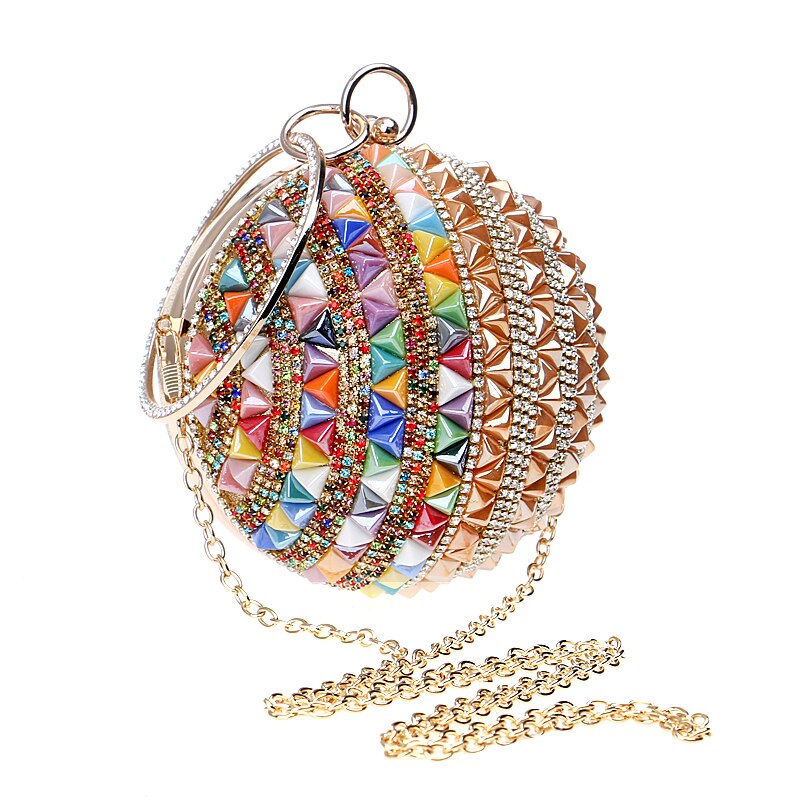 Ceramics Beaded Women Clutches Diamonds Rivet Fashion Round Lady Evening Bags Crystal Wedding Party Bridal Purse