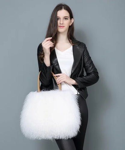 Real Mongolian Fur Bags Australian Beach Wool Fur Shoulder Bag Ladies Tibet Lamb Fur Wrist Bag Large Capacity