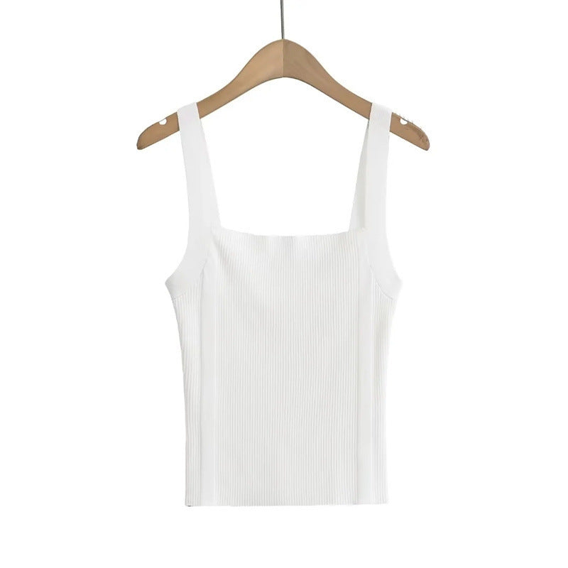Flat mouth wide shoulder knitted camisole vest