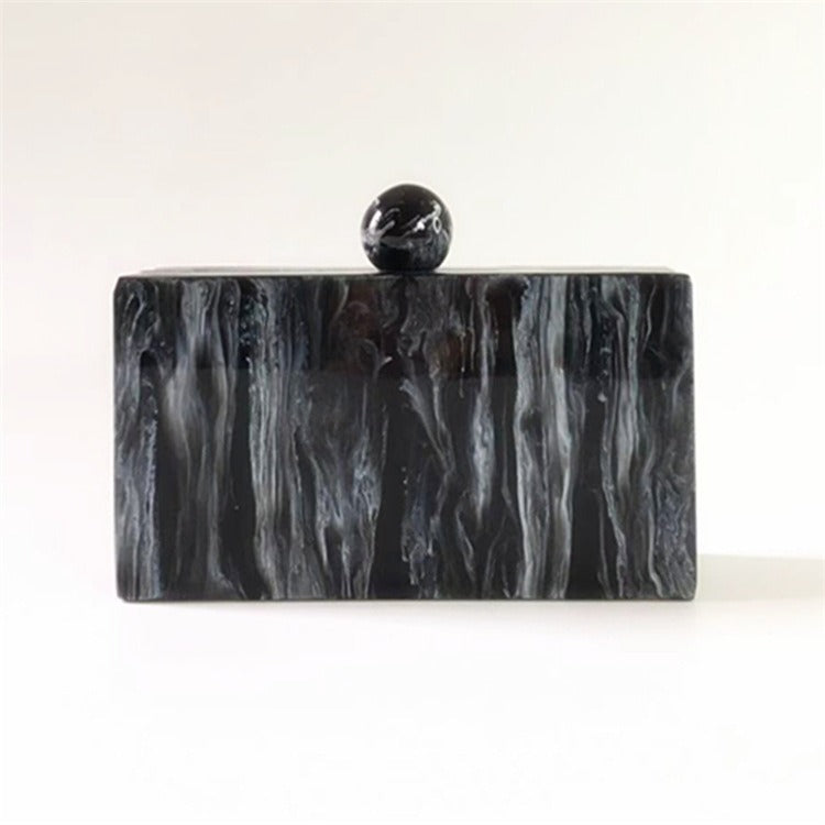 New Round Head Marble Grain Acrylic Dinner Bag Fashion Black Versatile Handbag Cross Body Box Bag