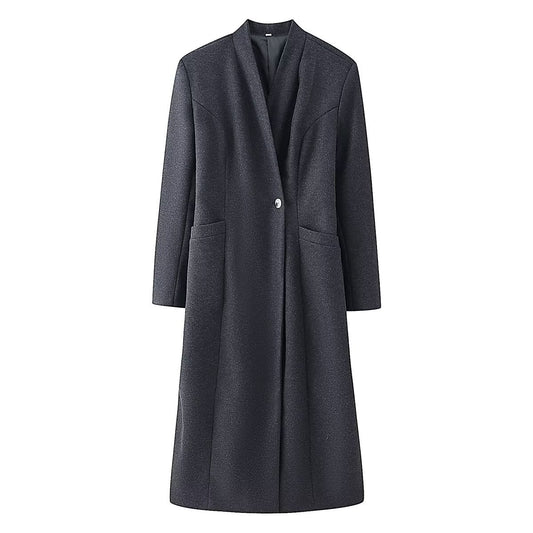 Commuting style elegant one button mixed color woolen coat