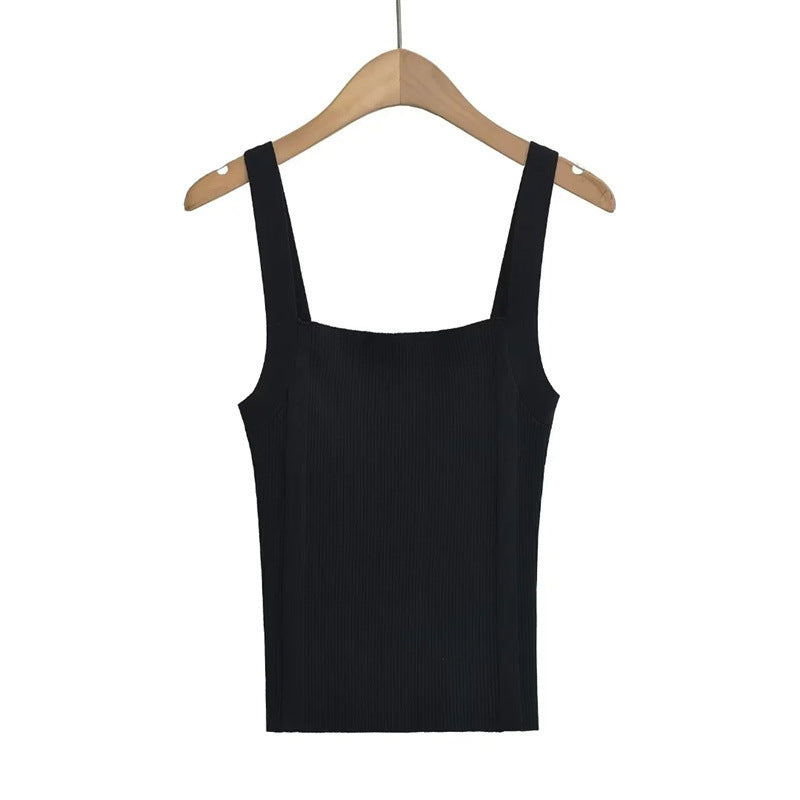Flat mouth wide shoulder knitted camisole vest