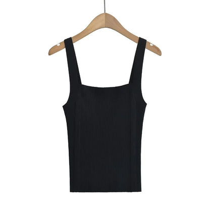 Flat mouth wide shoulder knitted camisole vest
