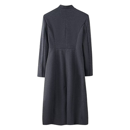 Commuting style elegant one button mixed color woolen coat