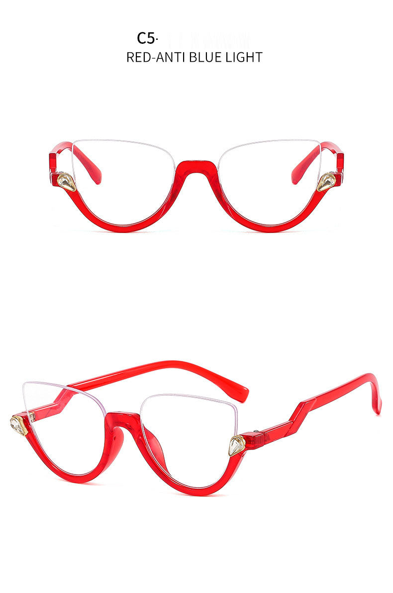 Fashionable diamond-encrusted anti-blue light glasses for women, trendy and personalized flat glasses