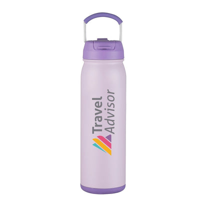 Freeze Sip  24oz Recycled Stainless Steel Bottle with easy carry handle, dual use lid & twist open bottom