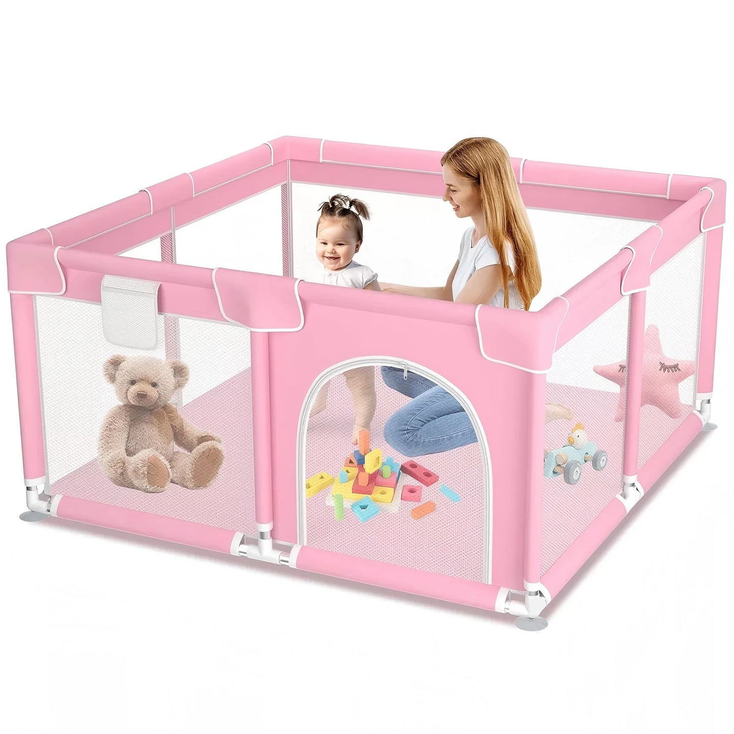 Baby Playpen, Extra Large Play Yard for Indoor & Outdoor Use, 360° Visibility Safe Play Area for Toddlers & Infants