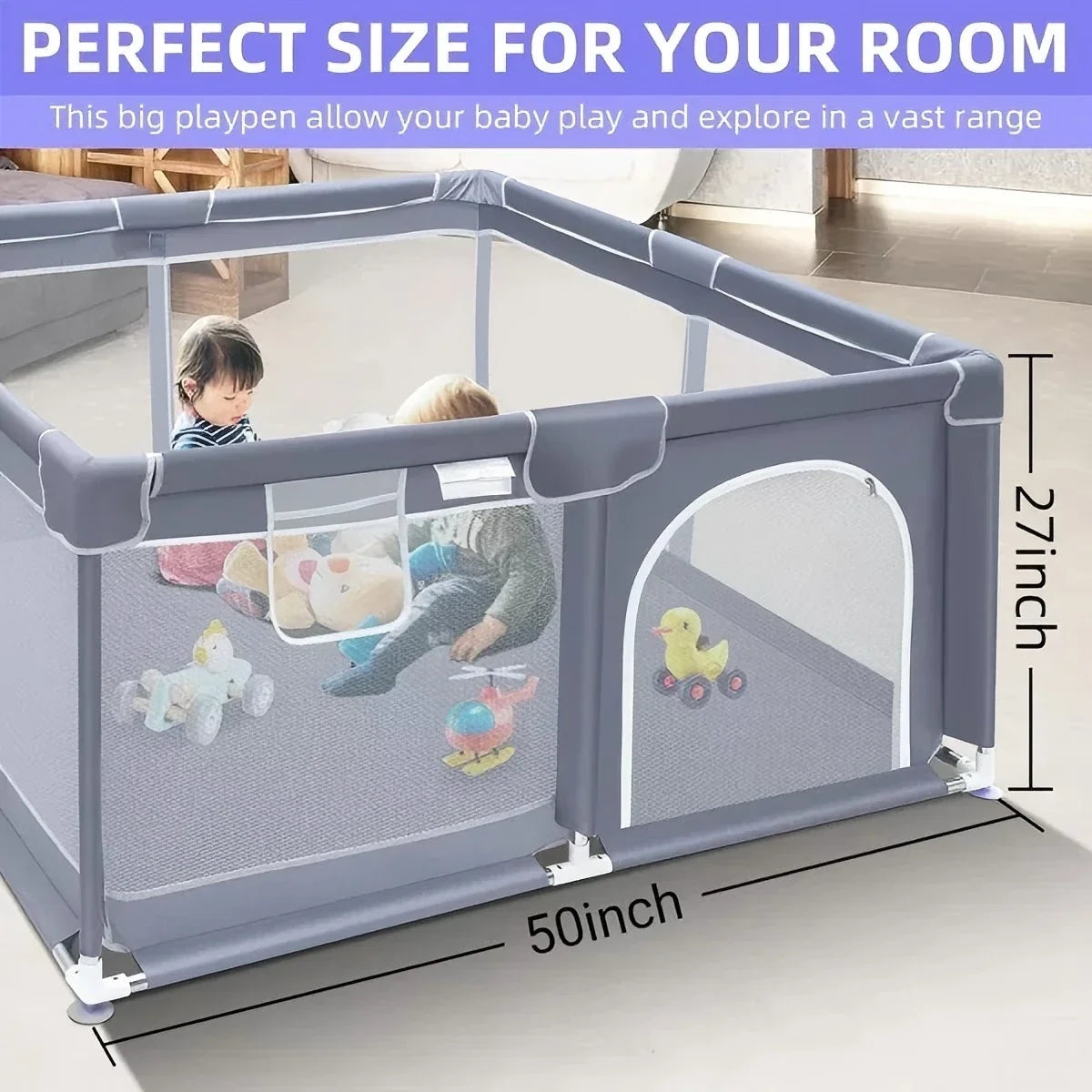 Baby Playpen, Extra Large Play Yard for Indoor & Outdoor Use, 360° Visibility Safe Play Area for Toddlers & Infants