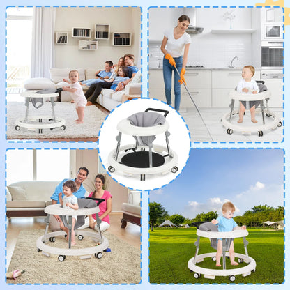 Wismind Baby Walker with Adjustable Height, Foldable Toddler Walker with Wheels & Activity Tray
