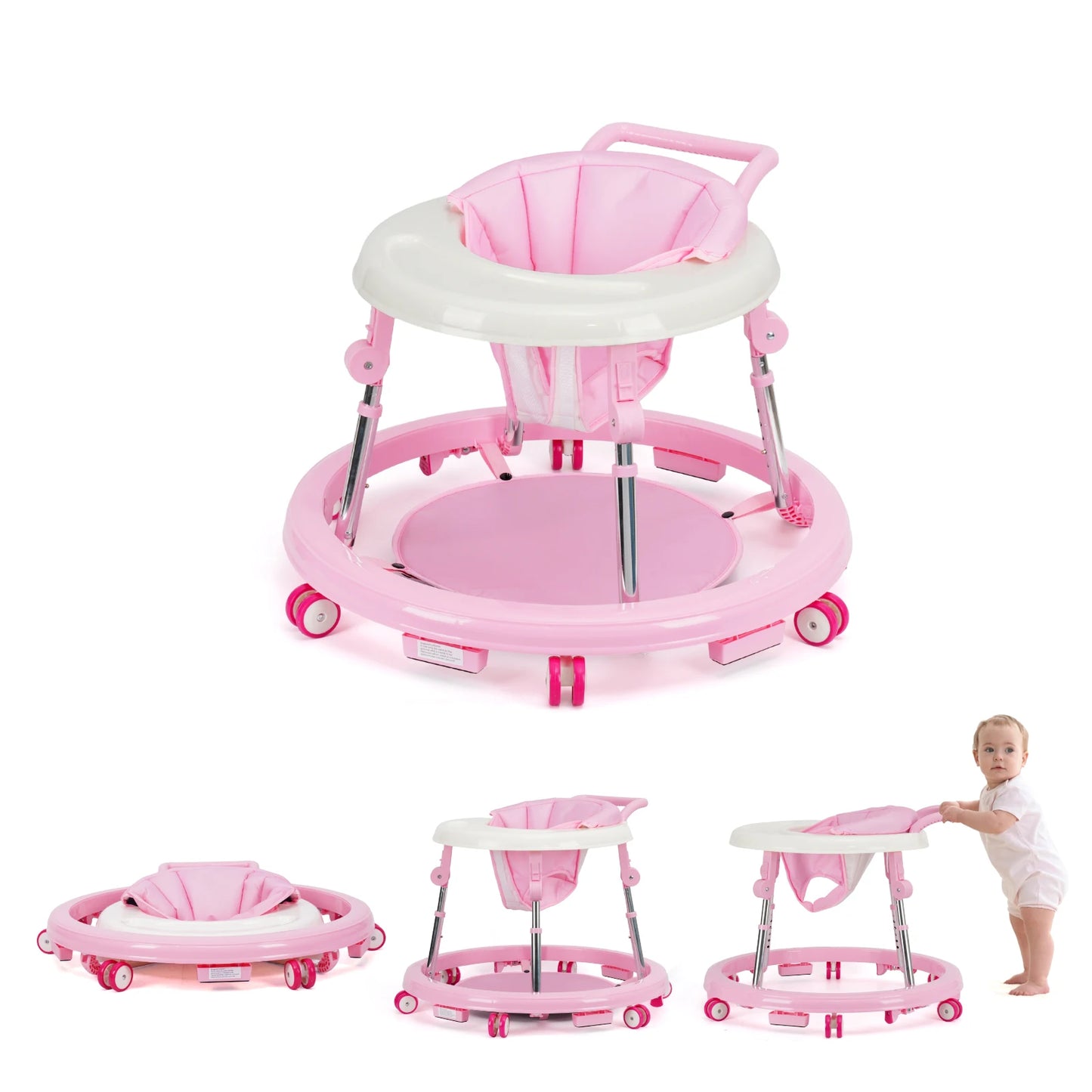 Wismind Baby Walker with Adjustable Height, Foldable Toddler Walker with Wheels & Activity Tray