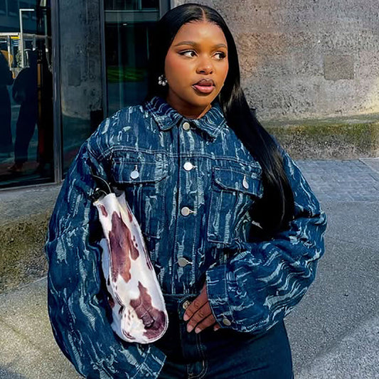 Women's Denim Jacket Autumn Winter Casual Street Style Handcrafted Distressed Long Sleeve Jacket Coat