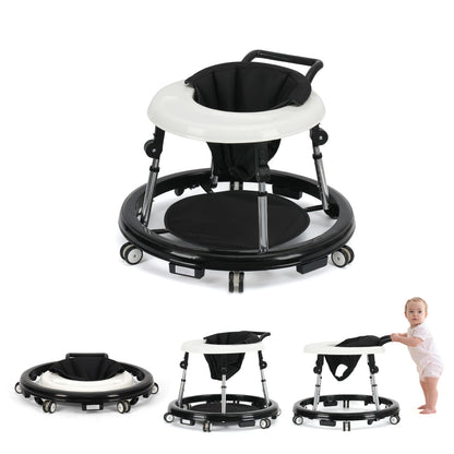 Wismind Baby Walker with Adjustable Height, Foldable Toddler Walker with Wheels & Activity Tray