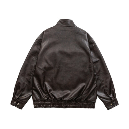 Stand-up Collar PU Leather Jacket Windproof Cool Style Versatile Motorcycle Coat