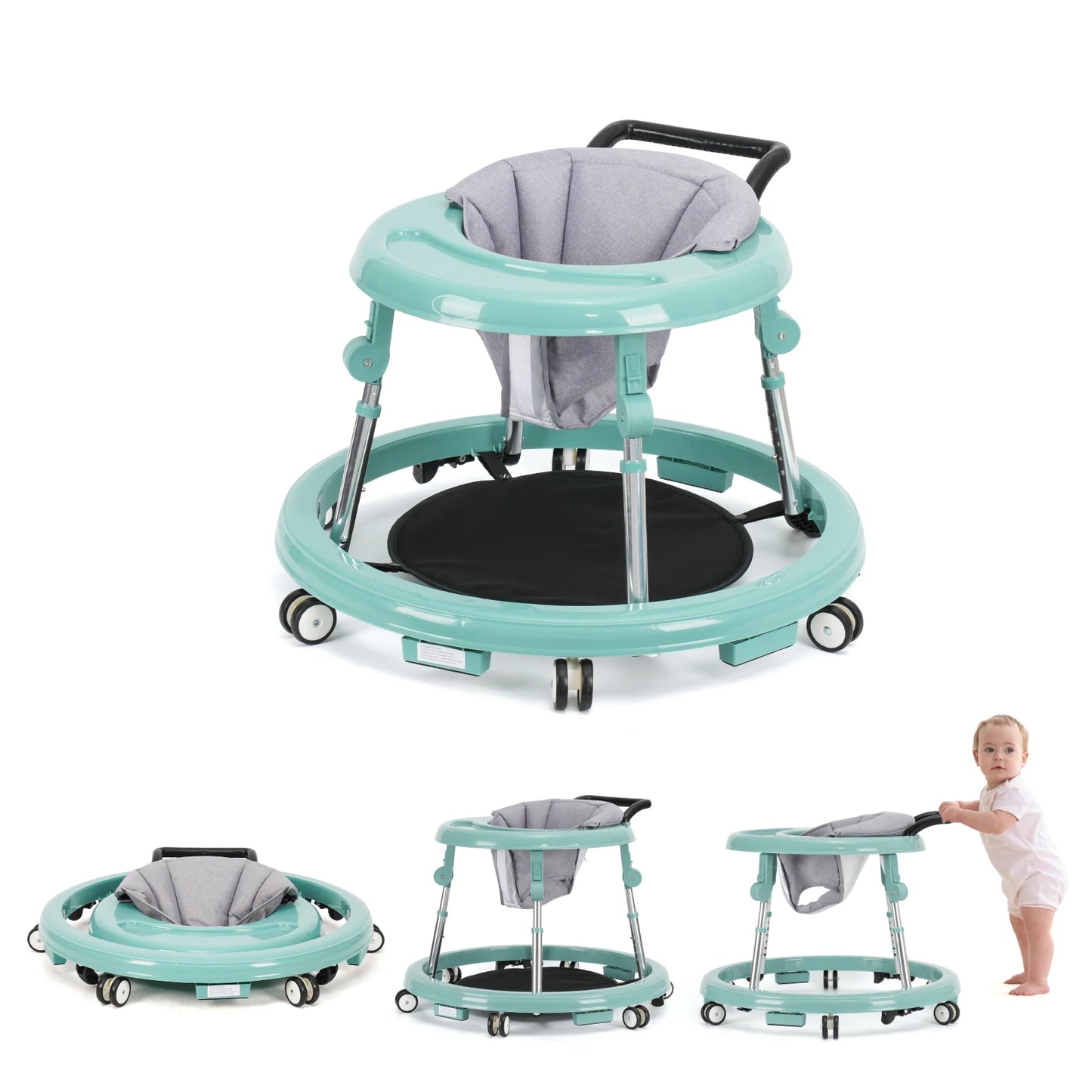 Wismind Baby Walker with Adjustable Height, Foldable Toddler Walker with Wheels & Activity Tray