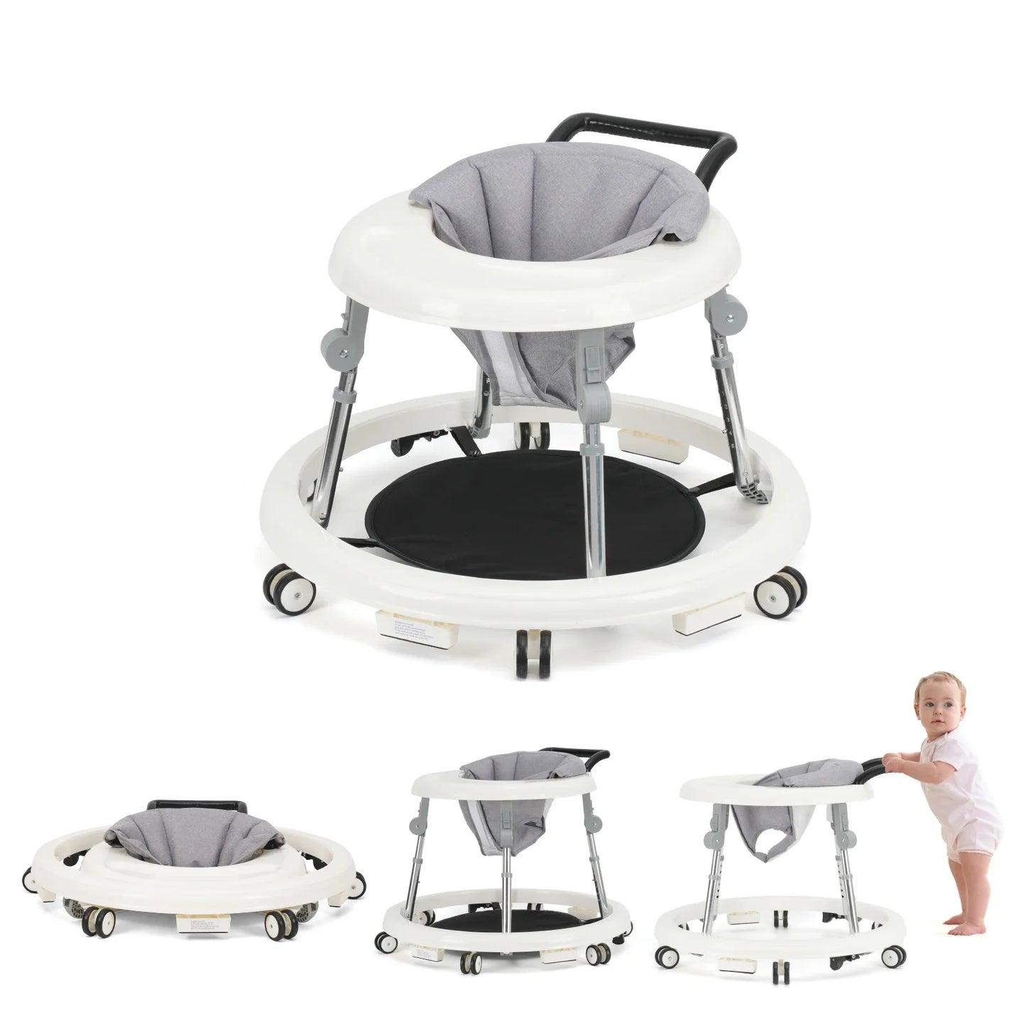 Wismind Baby Walker with Adjustable Height, Foldable Toddler Walker with Wheels & Activity Tray