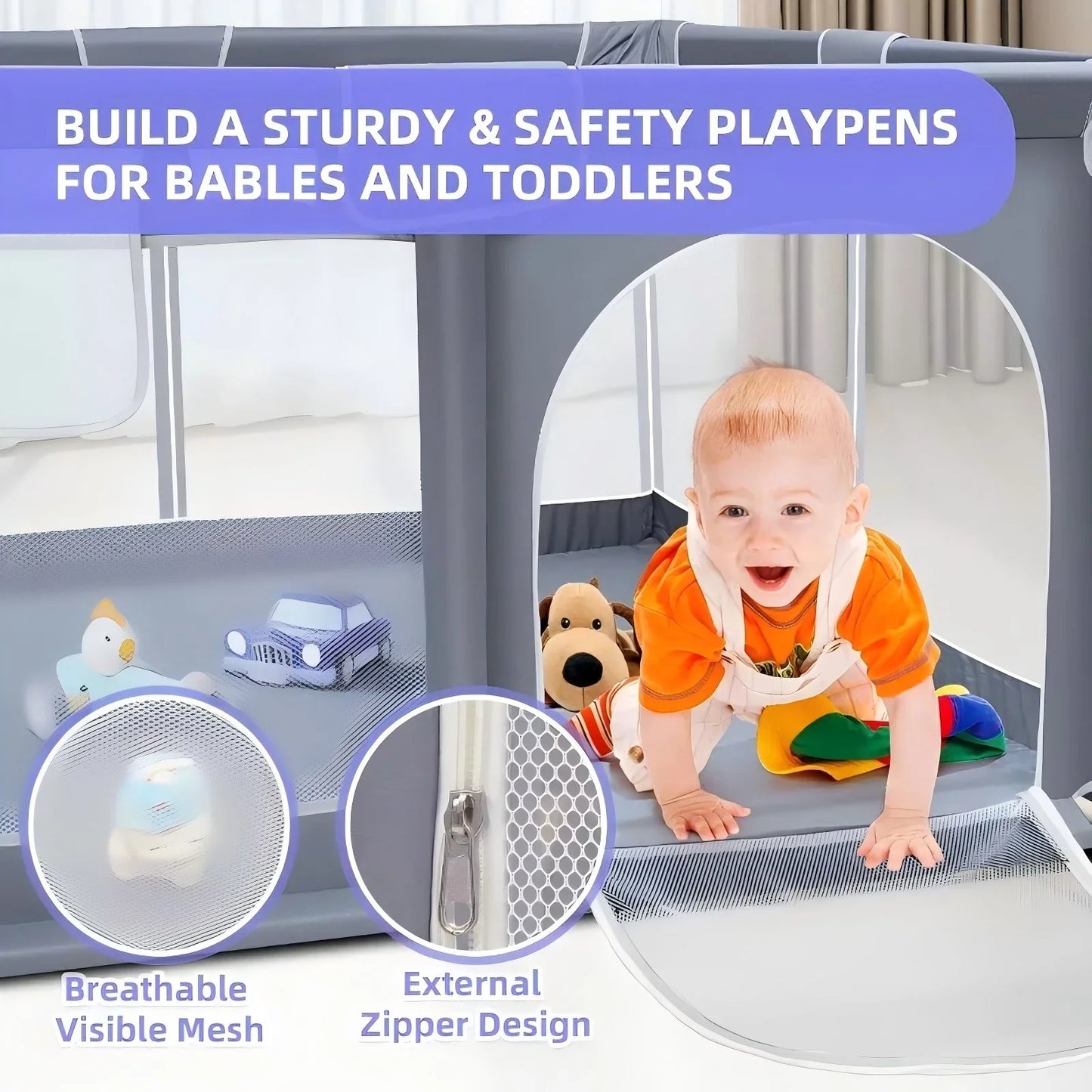 Baby Playpen, Extra Large Play Yard for Indoor & Outdoor Use, 360° Visibility Safe Play Area for Toddlers & Infants
