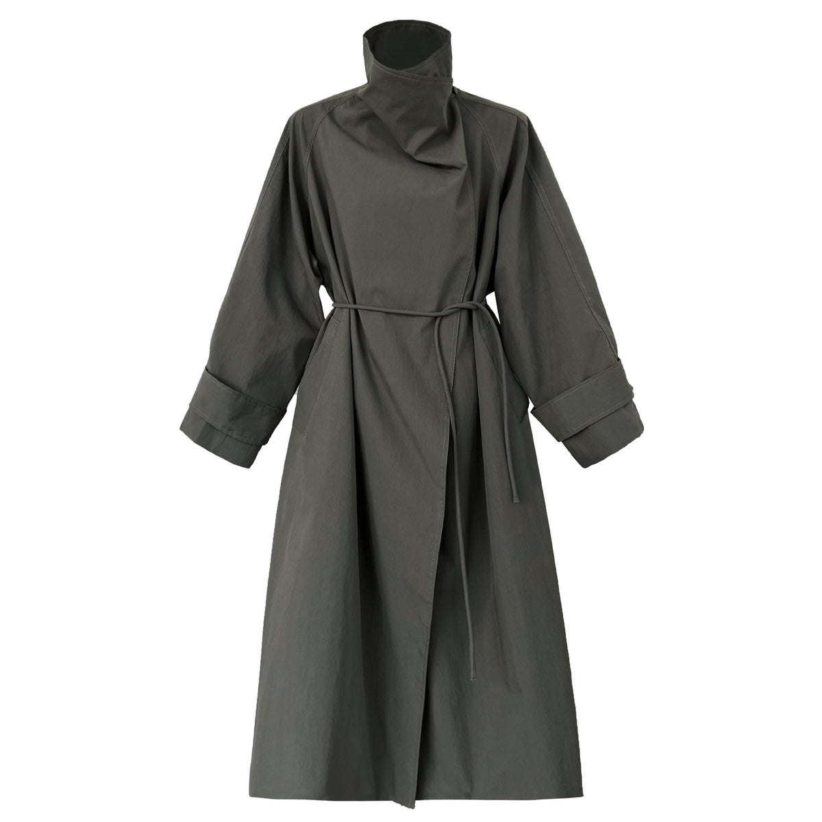 Stand Collar Trench Coat for Women Autumn New Vintage Belted Mid-Length Loose Coat
