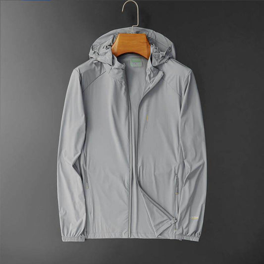 Summer Lightweight Ice Silk Men's Sun Protection Jacket, Ultra-Thin Breathable Quick-Dry Outdoor Hooded Fishing Big Size Sun Shield Coat