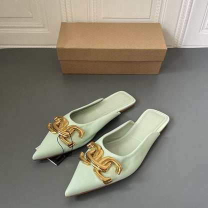 Button pointed flat bottomed wrapped half slippers and sandals for women