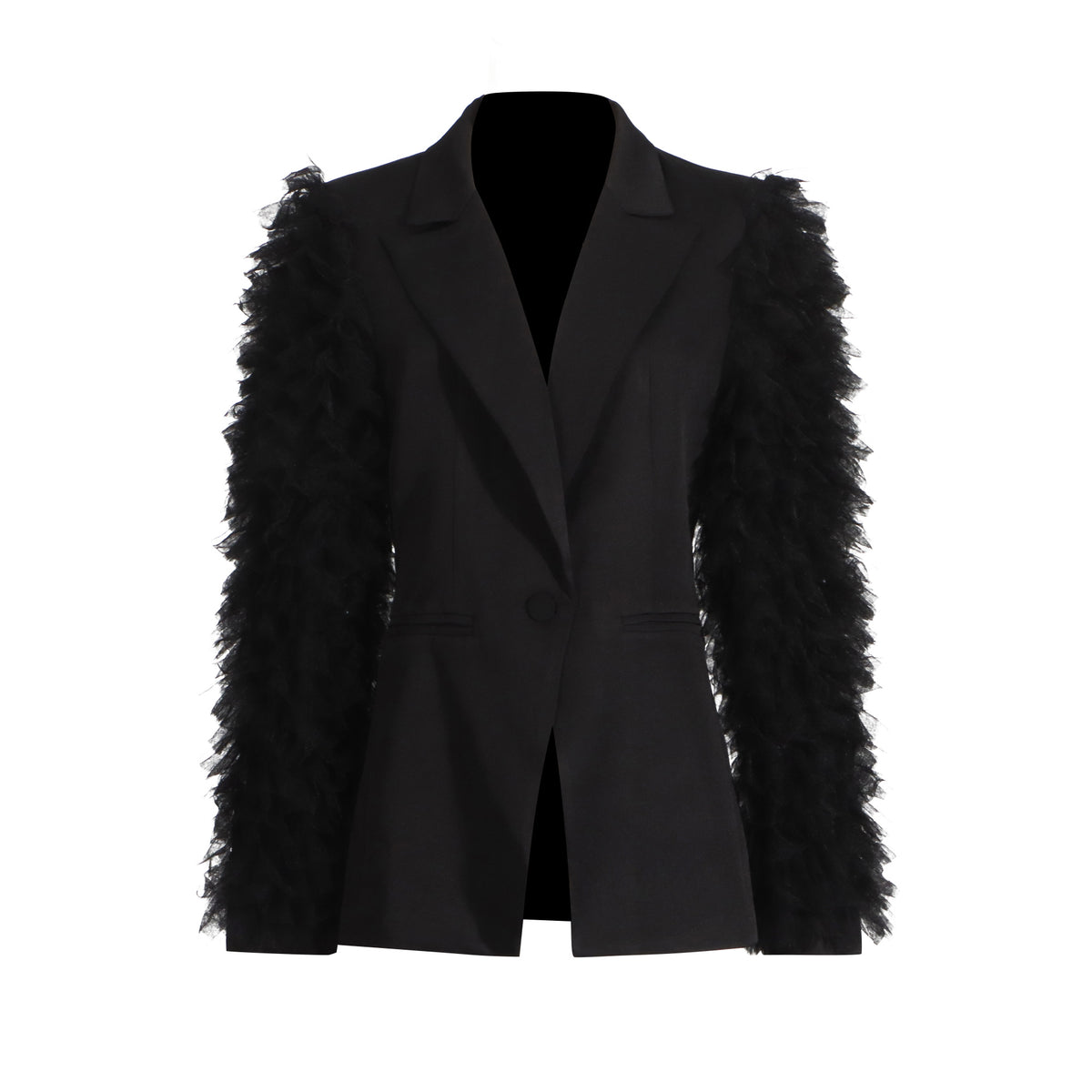 Fashion Design Vintage Pleated Tulle Spliced Suit Women's Blazer Coat