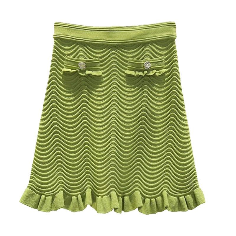 Sleeveless crop top + A-line skirt ear-hemmed single-breasted suit