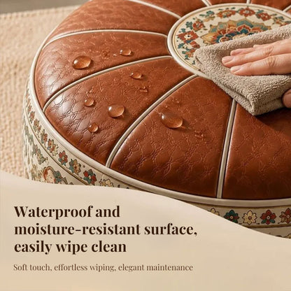 Bohemian Ottoman Pouf Stuffable with PU Leather Cover Waterproof Large Opening Storage Footrest for Living Room Bedroom