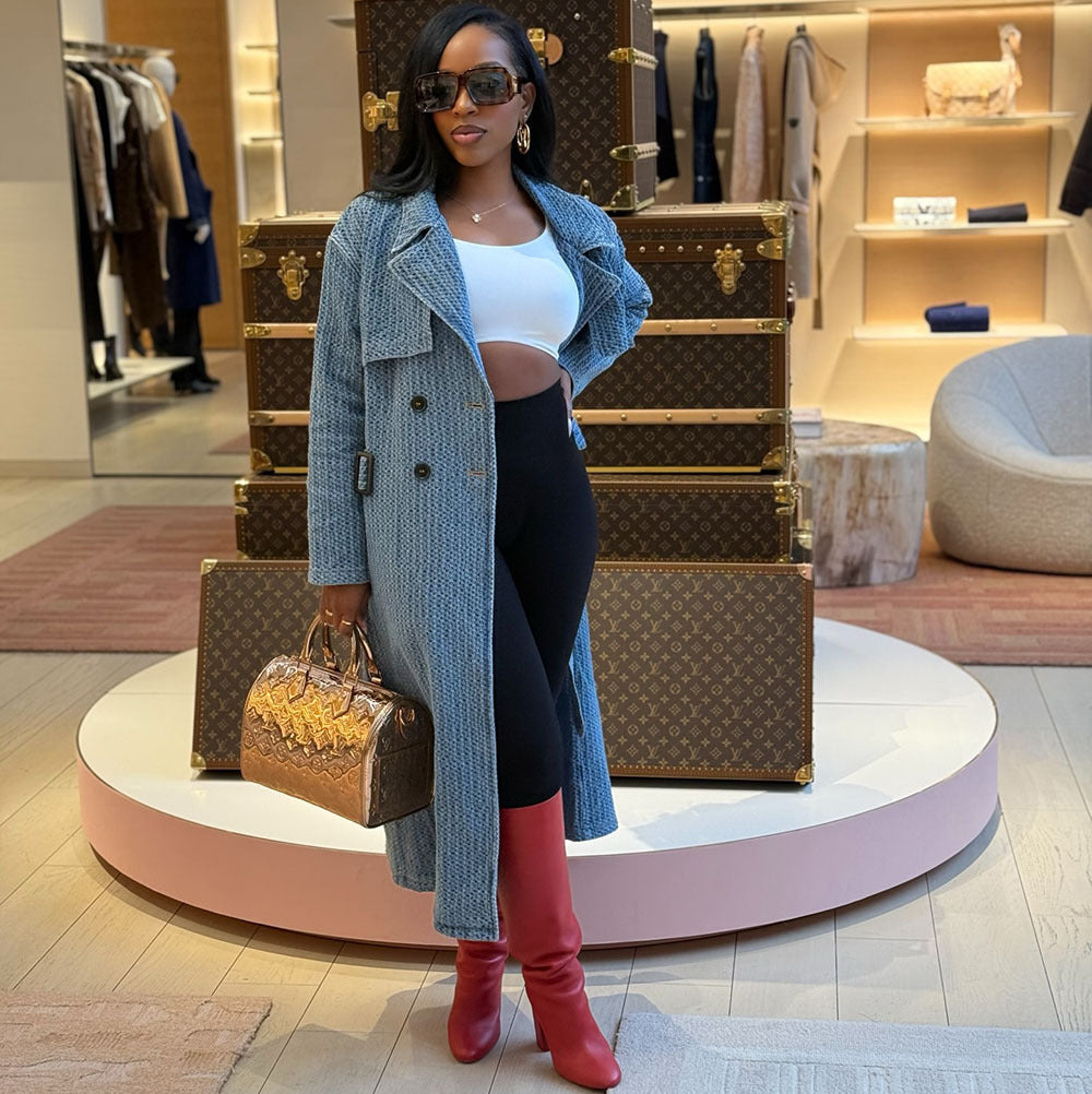 Women's loose denim trench coat long sleeve belted long coat street style
