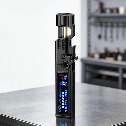Windproof High‑Temperature High‑Power Outdoor Torch Lighter with LED Digital Display, Metal Body & Bottle Opener