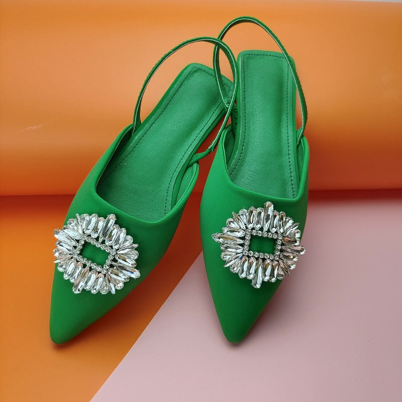 Large Size Sandals And Slippers Two Wear Sunflower Diamond Buckle Toe Flat Sandals Ladies Shoes
