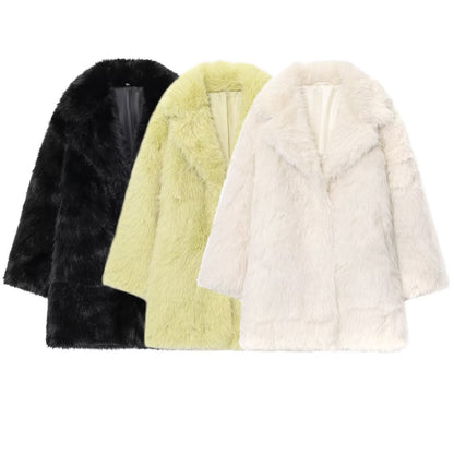Collar faux fur effect coat jacket