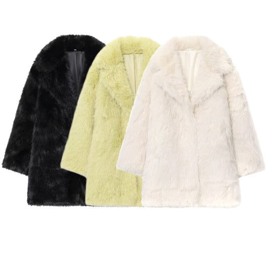 Collar faux fur effect coat jacket