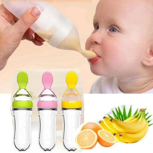 Baby Spoon Feeder Feeding Bottle with Spoon - Infant & Toddler Food Supplement Bottle