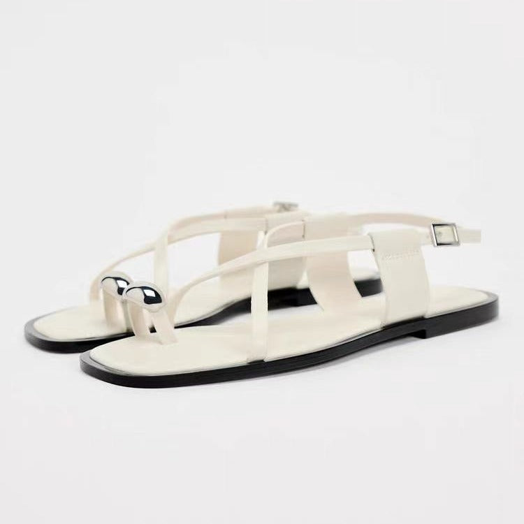 Square toe thong flat sandals women's cross strap casual outer wear beach shoes fashion shoes