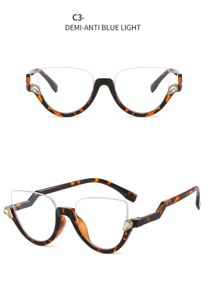 Fashionable diamond-encrusted anti-blue light glasses for women, trendy and personalized flat glasses