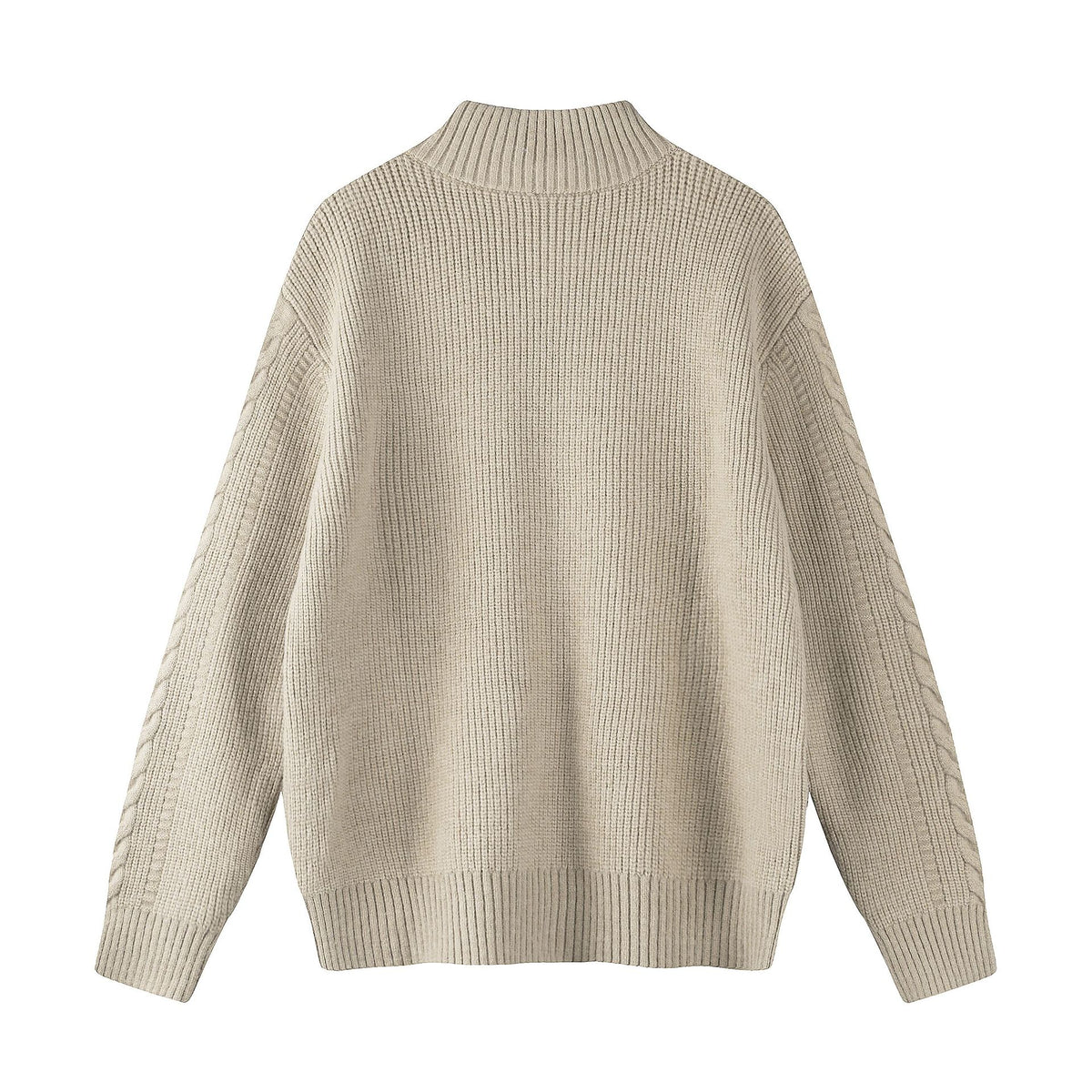 Wheat Stitch Double Zip Stand Collar Knit Cardigan Coat