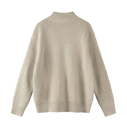 Wheat Stitch Double Zip Stand Collar Knit Cardigan Coat