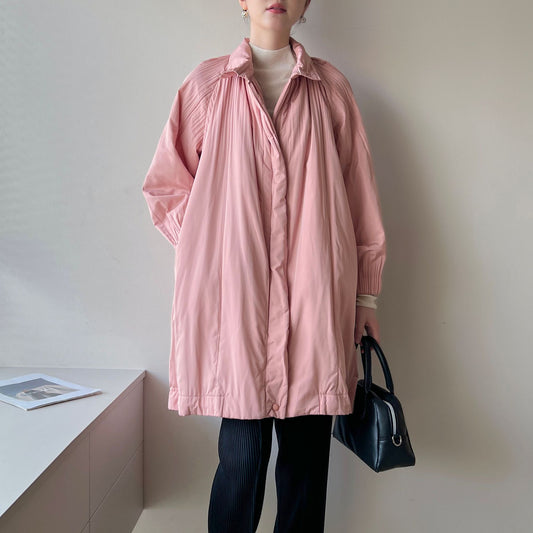 High-end Pleated Style Loose Casual Trench Coat Parka Outerwear