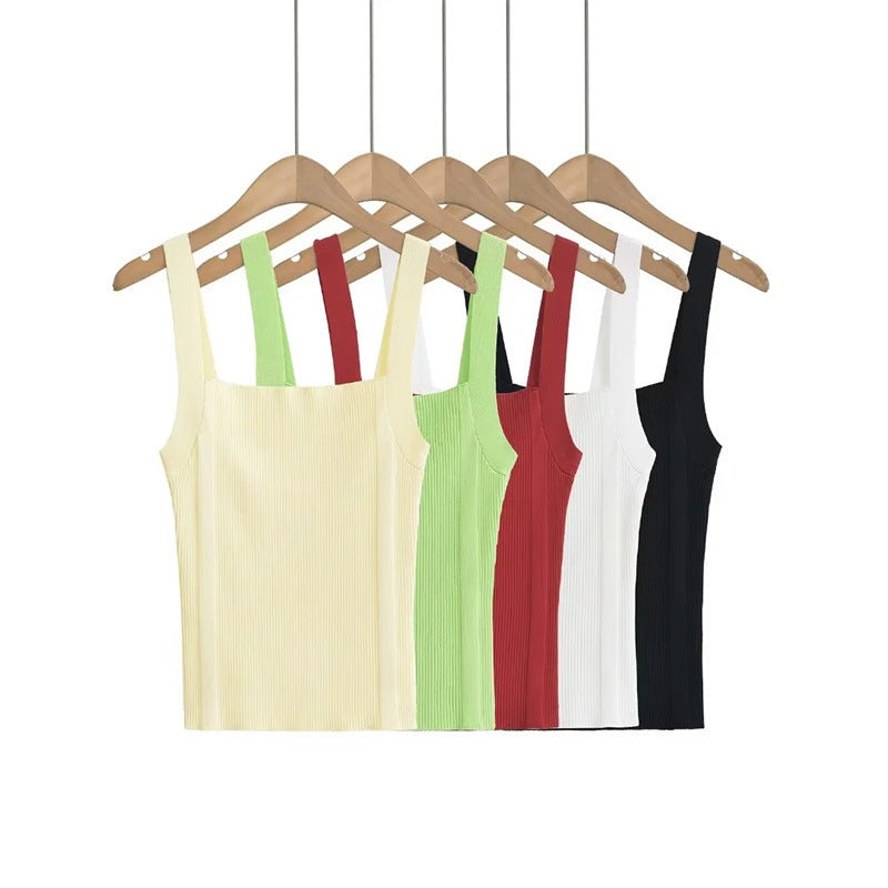 Flat mouth wide shoulder knitted camisole vest