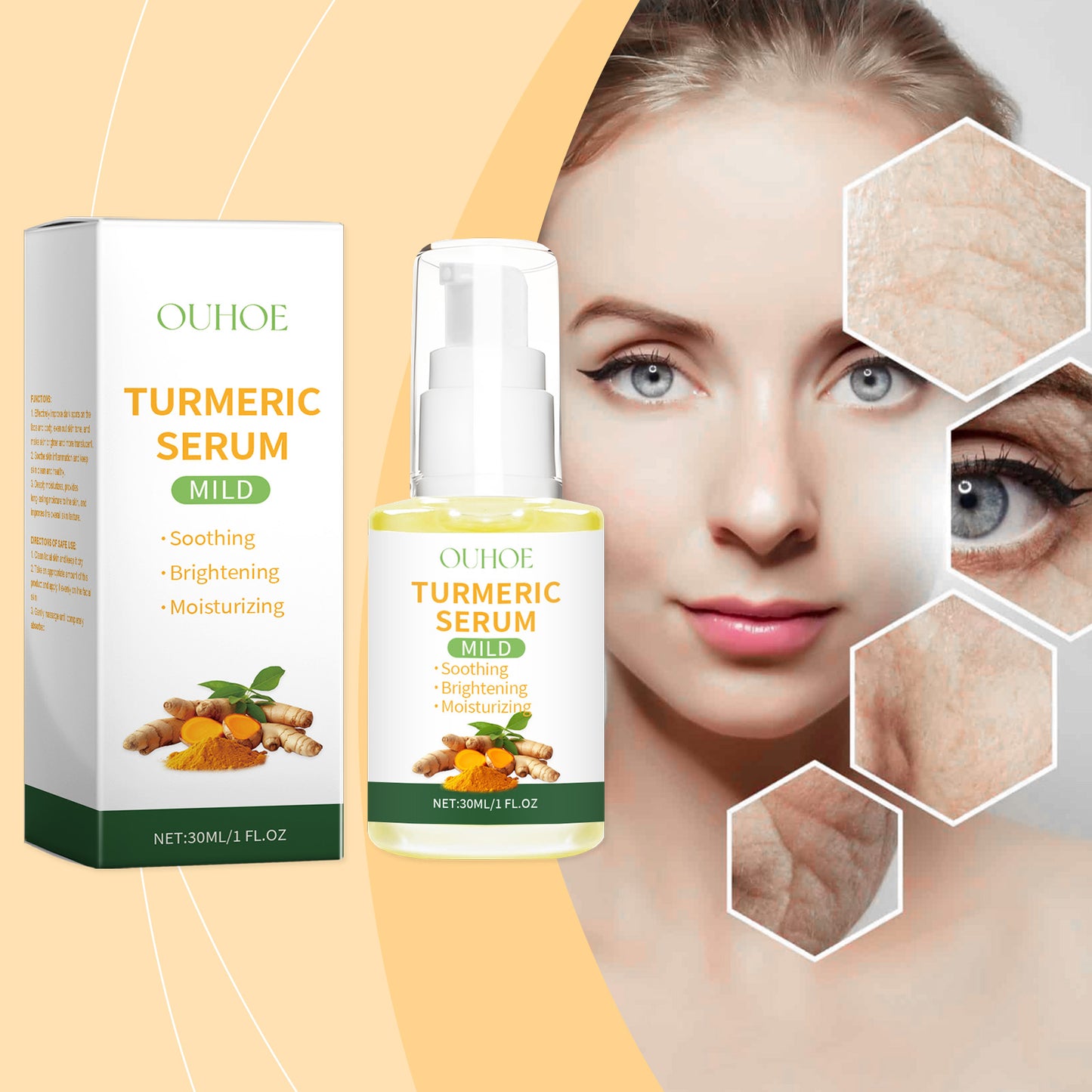 OUHOE Turmeric Moisturizing Essence, Moisturizing Face Moisturizing And Refreshing Without Greasy Moisturizing Dry Skin