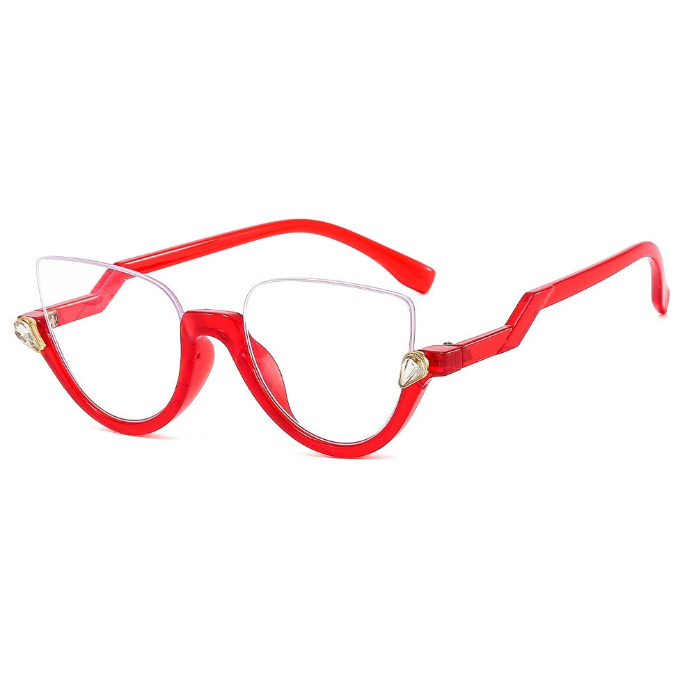 Fashionable diamond-encrusted anti-blue light glasses for women, trendy and personalized flat glasses
