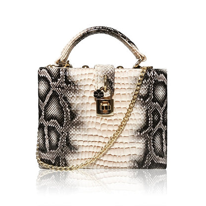Snake Print Box Handbag Women Serpentine Lock Small Square PU Evening Clutch Shoulder Bag Ladies Dinner Party Purse Personality