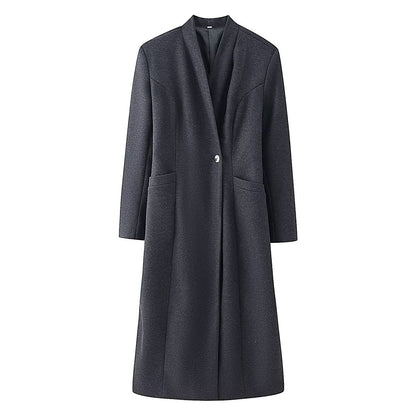 Commuting style elegant one button mixed color woolen coat