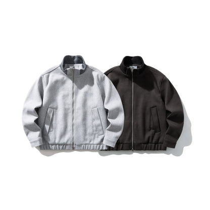 Stand Collar Wool Blend Coat Men's Versatile Cuffed Commuter Jacket